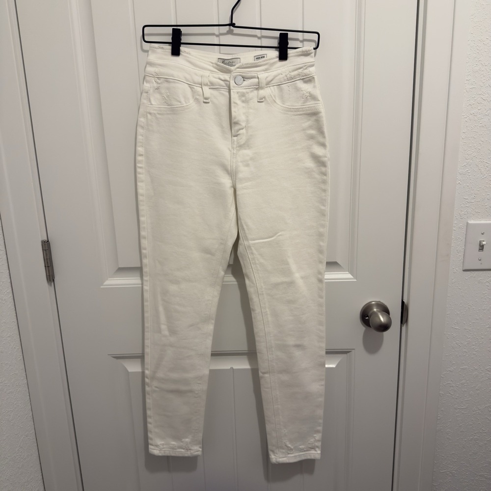 Kancan Women's High‎ Rise Ankle Skinny White Jean Distressed Size 26